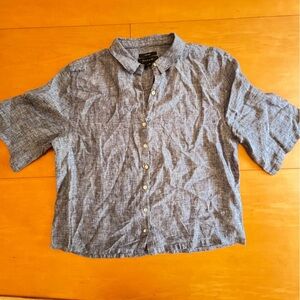 Tahiti L Blue linen, short sleeve button-down shirt, Lagenlook